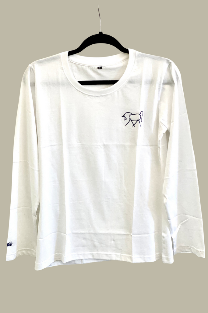 Long Sleeve Cotton T-Shirt | Crew Neck | Horse Embroidered