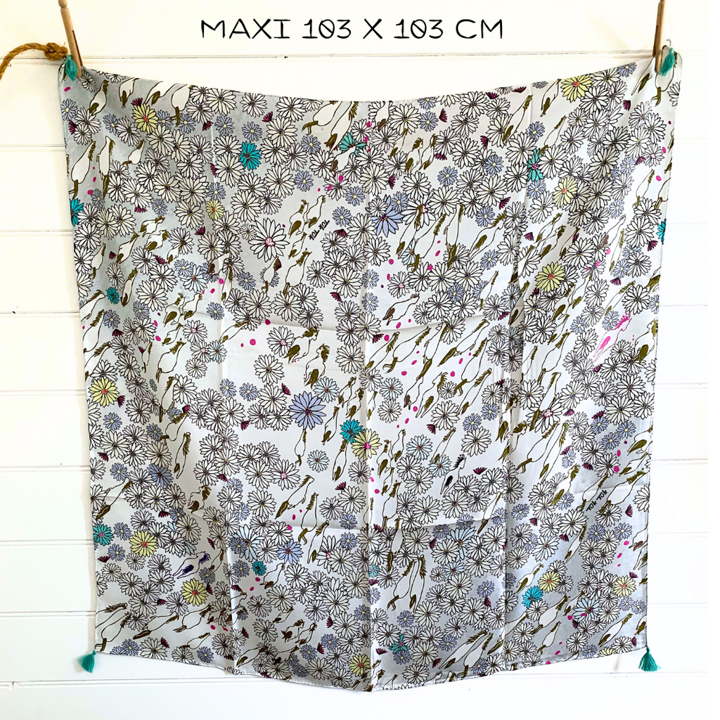 Silk Scarf | Brumbies & Daisies | Sky | Maxi