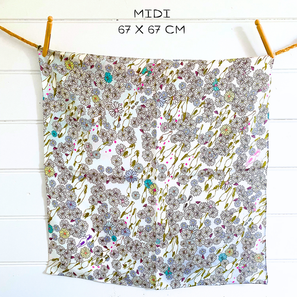 Silk Scarf | Brumbies & Daisies | Sky | Midi