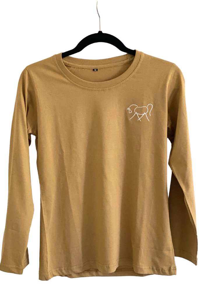 Long Sleeve Cotton T-Shirt | Crew Neck | Horse Embroidered