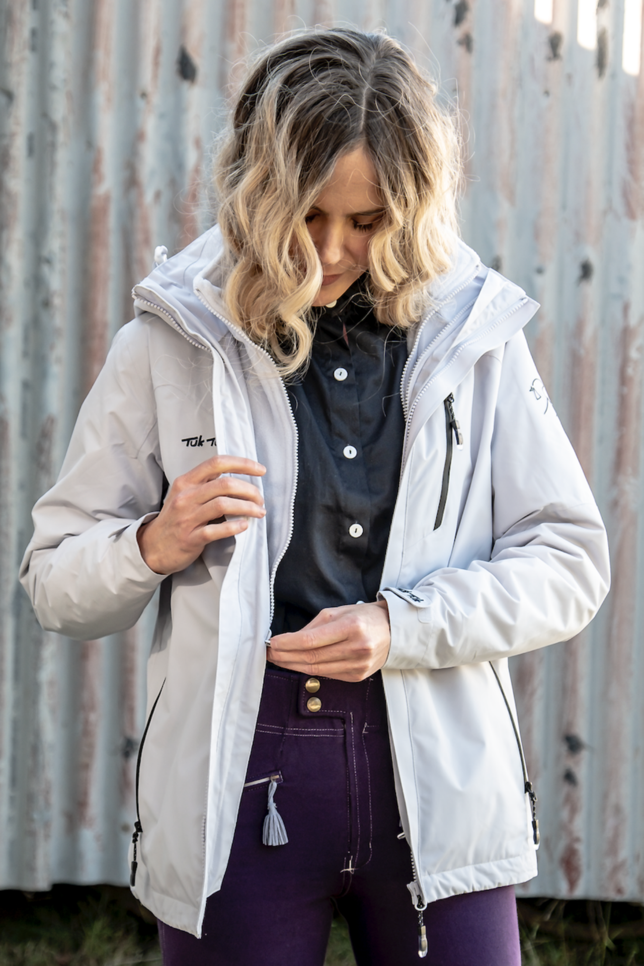 Grey and deals white ski jacket