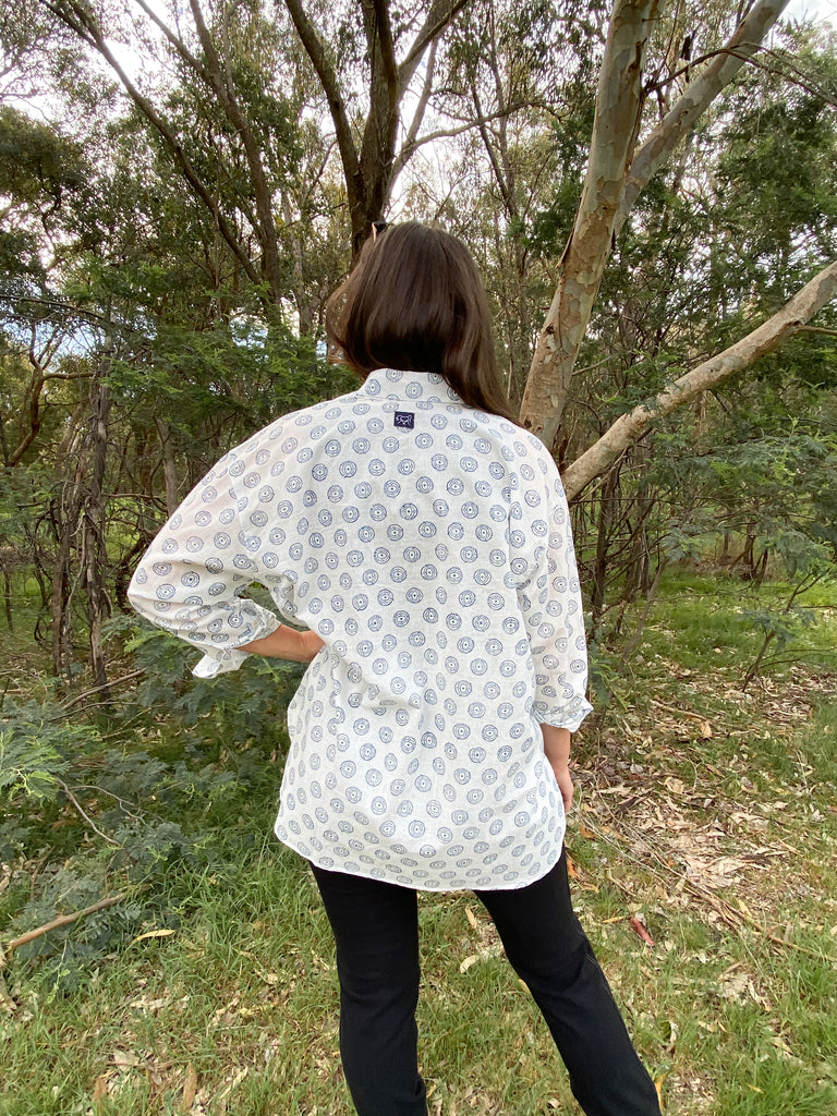 Overshirt | Concho Block Print | Indigo on White - TukTuk Clothing