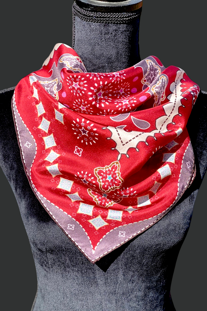 Silk Scarf | Mid-Century Western | Red | Midi - TukTuk Clothing