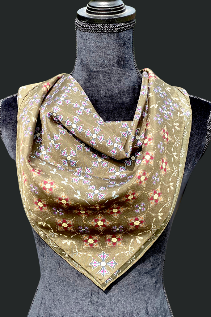 Silk Scarf | Ropes and crosses | Dark Olive | Midi - TukTuk Clothing