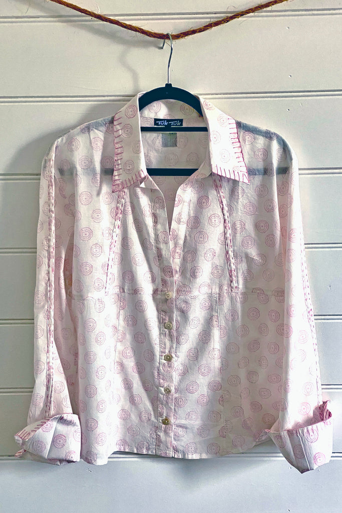 Concho Block Print Shirt | Pink on White - TukTuk Clothing