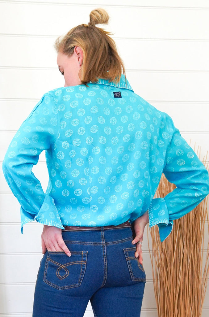 Concho Block Print Shirt | White on Sky - TukTuk Clothing