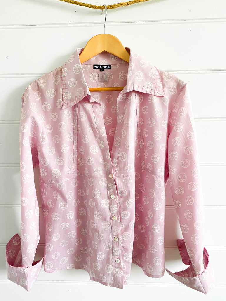 Concho Block Print Shirt | White on Pink - TukTuk Clothing